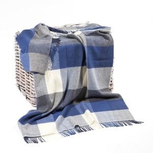 Merino Wool Cashmere Throw White Denim Large Block Herringbone - 1487