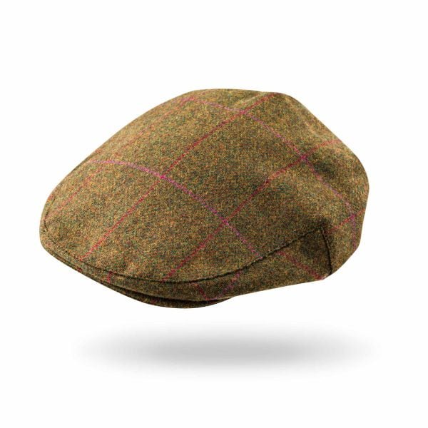 Irish Tweed Cap Charcoal Green Pink Check