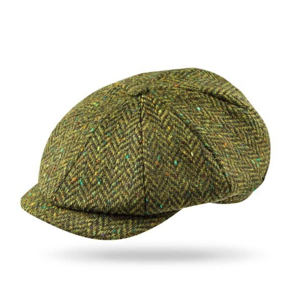 8 Piece Newspaper Boy Cap Moss Green Donegal Herringbone