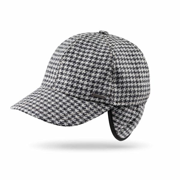 Baseball Cap with Earflaps Grey & Charcoal Houndstooth